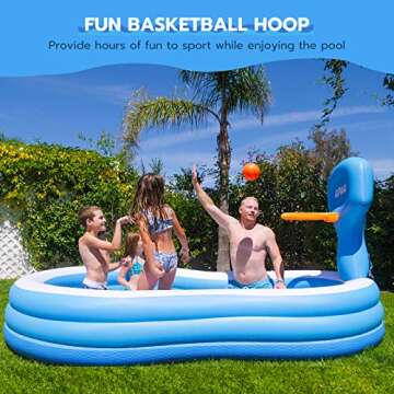 QPAU Inflatable Swimming Pool, Blow Up Pool,Inflatable Pool with Basketball Hoop Family Pool for Kids, Adults, Outdoor, Backyard, Pool Party