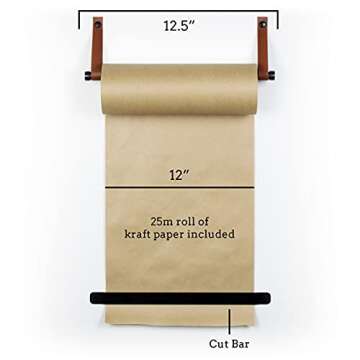 Rettel, Leather Strap Paper Roller, Kraft Paper Scroll, Wall Decor, Wall Art, Wall Mount, Butcher Paper Roll (12 Inch)