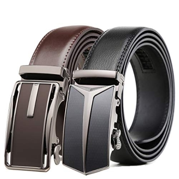Founders & C Mens Belt 2 Pack,Leather Ratchet Click Belt Dress with Slide Buckle 1 3/8" in Gift Set ...