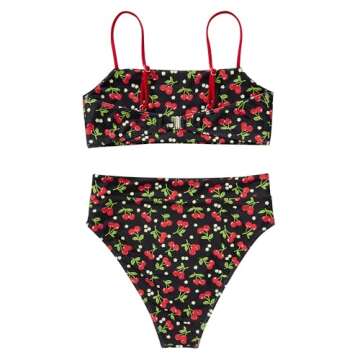 MOSHENGQI Women High Waisted High Cut Bikini Push Up Bandeau Swimsuits (S, Black Cherry)