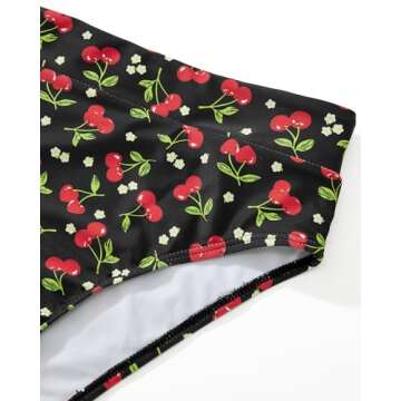 MOSHENGQI Women High Waisted High Cut Bikini Push Up Bandeau Swimsuits (S, Black Cherry)