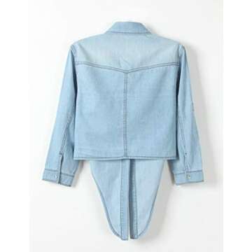 AMEBELLE Women's Roll Up 3/4 Sleeve Tie Front Knot Shirt Chambray Denim Crop Top(0088-LightBlue-XXL)