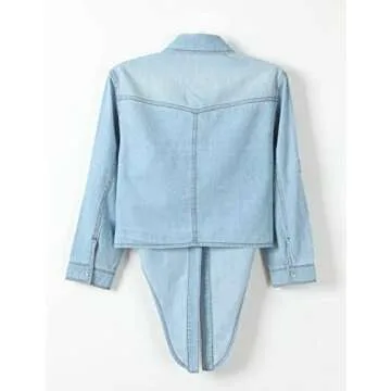 AMEBELLE Women's Roll Up 3/4 Sleeve Tie Front Knot Shirt Chambray Denim Crop Top(0088-LightBlue-XXL)