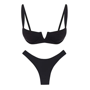 Stylish Women's Swimsuits Deep V Adjustable Bikini Set