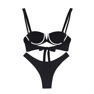 Stylish Women's Swimsuits Deep V Adjustable Bikini Set