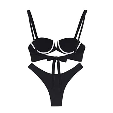 Stylish Women's Swimsuits Deep V Adjustable Bikini Set