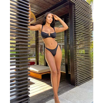 Stylish Women's Swimsuits Deep V Adjustable Bikini Set