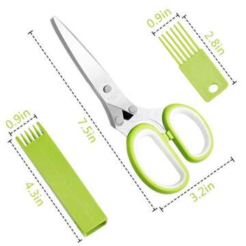 5-Blade Herb Cutter Scissors with Safety Cover, Cleaning Comb - Green