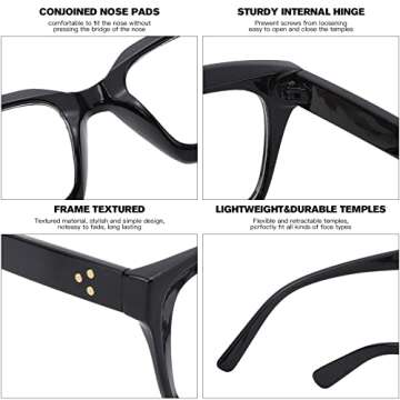 Pro Acme Vintage Clear Lens Glasses for Women, Non-prescription Classic Square Eyewear Frame, Women’s Fashion Eyeglasses(Bright Black)