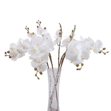 BOMAROLAN Artificial Flowers Faux Butterfly Orchid 4 Pcs Real Touch Double Branch Silk Flowers (No V...