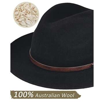 FURTALK Fedora Hats for Men Women 100% Australian Wool Felt Wide Brim Hat Leather Belt Crushable Packable