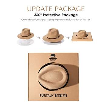 FURTALK Fedora Hats for Men Women 100% Australian Wool Felt Wide Brim Hat Leather Belt Crushable Packable