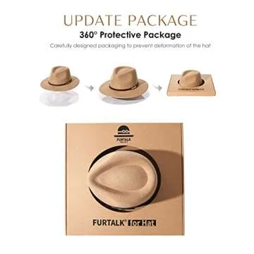 FURTALK Fedora Hats for Men Women 100% Australian Wool Felt Wide Brim Hat Leather Belt Crushable Packable