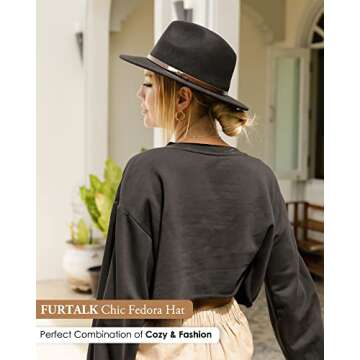 FURTALK Fedora Hats for Men Women 100% Australian Wool Felt Wide Brim Hat Leather Belt Crushable Packable