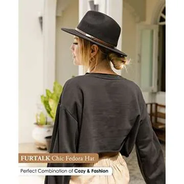 FURTALK Fedora Hats for Men Women 100% Australian Wool Felt Wide Brim Hat Leather Belt Crushable Packable