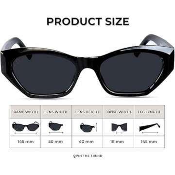 OWN THE TREND Trendy Sunglasses for Women - Sunglasses Womens with UV protection - Vintage Retro Oval Y2K Fashion Sun Glasses (LUNA - Black)