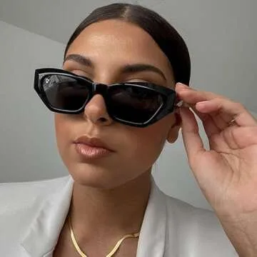 OWN THE TREND Trendy Sunglasses for Women - Sunglasses Womens with UV protection - Vintage Retro Oval Y2K Fashion Sun Glasses (LUNA - Black)