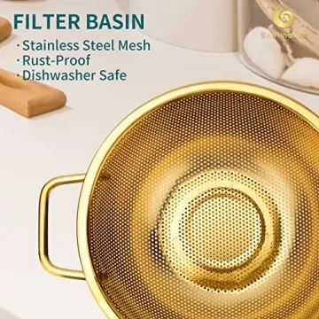 Snailhouse Gold Colander - 3 Quart Stainless Steel Strainer