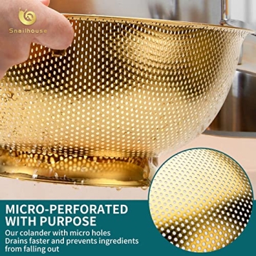Snailhouse Gold Colander - 3 Quart Stainless Steel Strainer