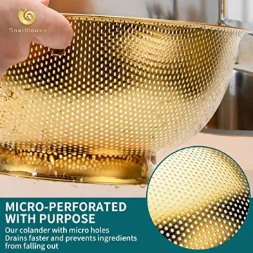 Snailhouse Gold Colander - 3 Quart Stainless Steel Strainer