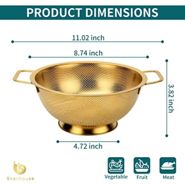 Snailhouse Gold Colander - 3 Quart Stainless Steel Strainer