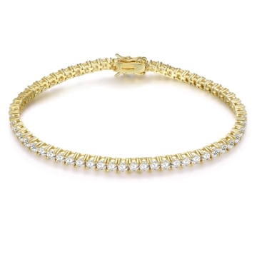 Gemsme 18K Gold Plated 3.0 Cubic Zirconia Classic Tennis Bracelet for Women and Men 7.5 Inch