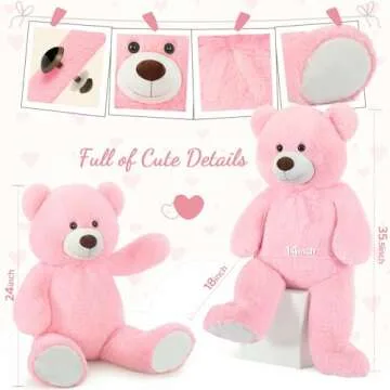 Toys Studio 36 inch Big Teddy Bear Giant Pink Plush Bear Stuffed Animal Cute Bear Plush for Baby Shower, Super Soft Cuddly Bear Toy for Kids Girlfriend Valentine's Day