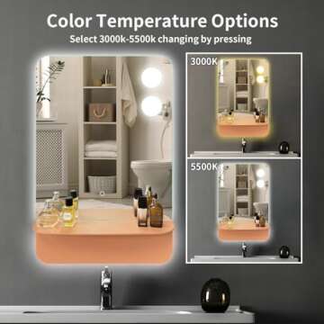 32x20 Inch LED Bathroom Mirror with Shelf, Lighted Vanity Mirror with Storage, Defogger, Stepless Di...