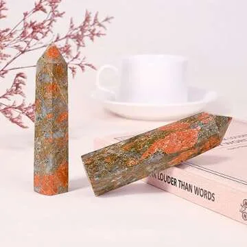 ZHIYUXI 3.7-4" Unakite Healing Crystals Wands Crystal Tower Hexagonal Pointed Crystal Wand Stone Large Crystals Reiki Energy Balancing Meditation Therapy Gemstones Decoration Gifts 1 Pc