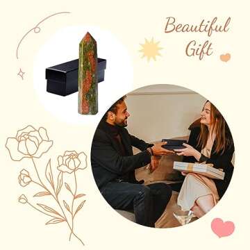 ZHIYUXI 3.7-4" Unakite Healing Crystals Wands Crystal Tower Hexagonal Pointed Crystal Wand Stone Large Crystals Reiki Energy Balancing Meditation Therapy Gemstones Decoration Gifts 1 Pc