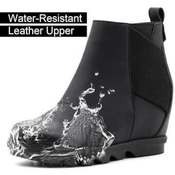 Athlefit Women's Wedge Boots Comfortable Ankle Wedge Booties With Zipper Black US 8