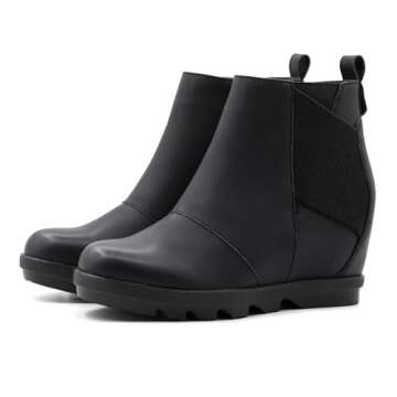 Athlefit Women's Wedge Boots Comfortable Ankle Wedge Booties With Zipper Black US 8