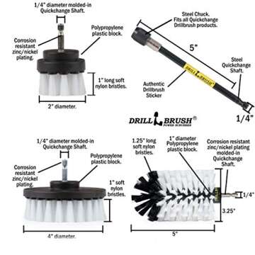 Drill Brush Power Scrubber by Useful Products – Drillbrush Soft White Automotive Cleaning kit with Extended Reach Attachment – Drill Bit Extension Carpet Cleaner Solution – Car Interior Brush Set