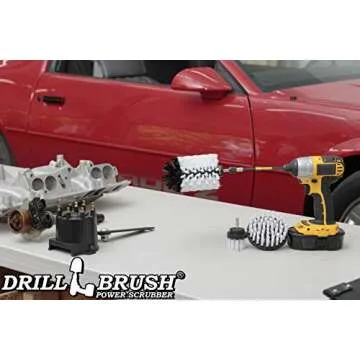 Drill Brush Power Scrubber by Useful Products – Drillbrush Soft White Automotive Cleaning kit with Extended Reach Attachment – Drill Bit Extension Carpet Cleaner Solution – Car Interior Brush Set
