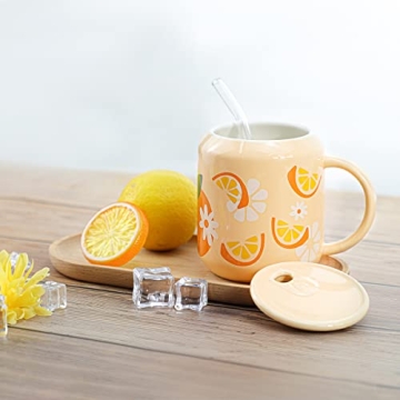 Sizikato Cute Porcelain 13 Oz Mug with Lid & Straw