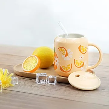 Sizikato Cute Porcelain 13 Oz Mug with Lid & Straw