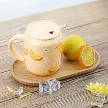 Sizikato Cute Porcelain 13 Oz Mug with Lid & Straw