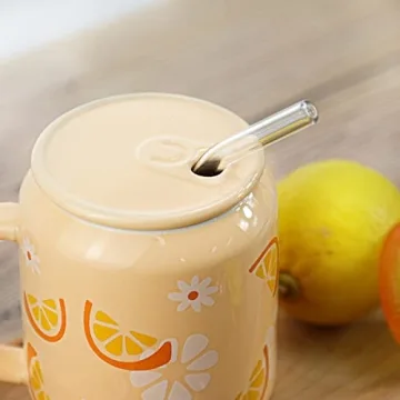 Sizikato Cute Porcelain 13 Oz Mug with Lid & Straw