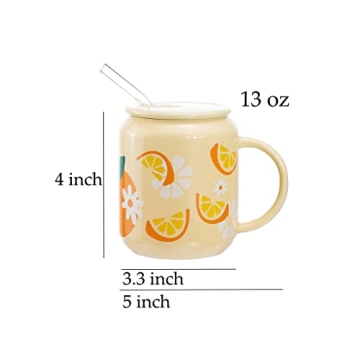 Sizikato Cute Porcelain 13 Oz Mug with Lid & Straw