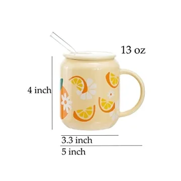 Sizikato Cute Porcelain 13 Oz Mug with Lid & Straw