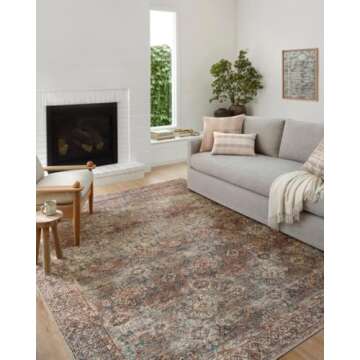 Loloi Amber Lewis Billie Collection, Aqua & Rust 7'-6" x 9'-6" Area Rug – Antique & Distressed Acc...