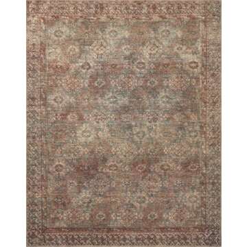 Loloi Amber Lewis Billie Collection, Aqua & Rust 7'-6" x 9'-6" Area Rug – Antique & Distressed Accent Rugs for Living Room, Bedroom, Entryway & Hallway, No Shed High Traffic Area Home Decor Rug