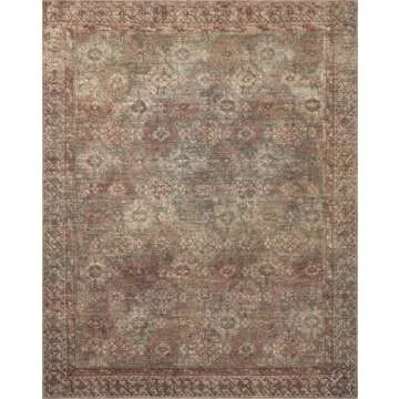 Loloi Amber Lewis Billie Collection, Aqua & Rust 7'-6" x 9'-6" Area Rug – Antique & Distressed Accent Rugs for Living Room, Bedroom, Entryway & Hallway, No Shed High Traffic Area Home Decor Rug