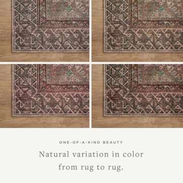 Loloi Amber Lewis Billie Collection, Aqua & Rust 7'-6" x 9'-6" Area Rug – Antique & Distressed Accent Rugs for Living Room, Bedroom, Entryway & Hallway, No Shed High Traffic Area Home Decor Rug