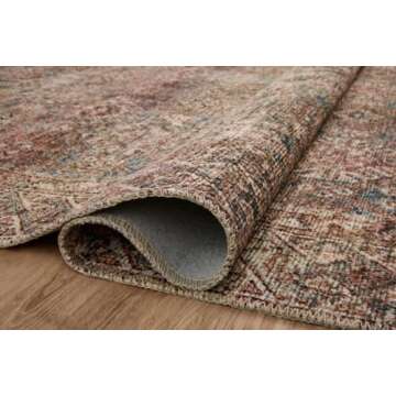 Loloi Amber Lewis Billie Collection, Aqua & Rust 7'-6" x 9'-6" Area Rug – Antique & Distressed Accent Rugs for Living Room, Bedroom, Entryway & Hallway, No Shed High Traffic Area Home Decor Rug