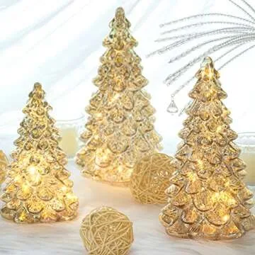 Lighted Mercury Glass Christmas Tree Set of 3