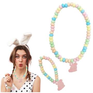 Fruidles Easter Bunny Candy Bracelet & Necklace, Multicolor Fruit-Flavored Chewables for Party Favors (24-Pack)