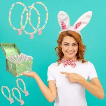 Fruidles Easter Bunny Candy Bracelet & Necklace, Multicolor Fruit-Flavored Chewables for Party Favors (24-Pack)