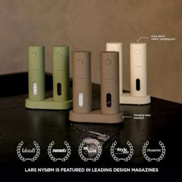 LARS NYSØM Electric Salt and Pepper Grinder Set - Rechargeable and Adjustable