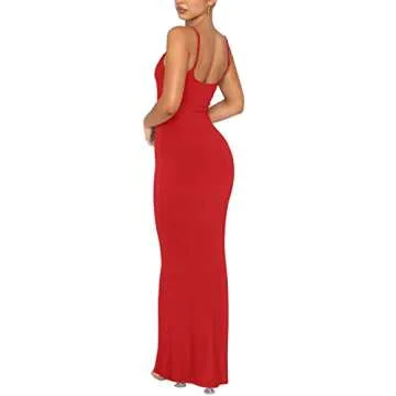 REORIA Women's Sexy Casual Lounge Slip Long Dress Elegant Wedding Guest Sleeveless Backless Ribbed Bodycon Maxi Dresses Red X-Small